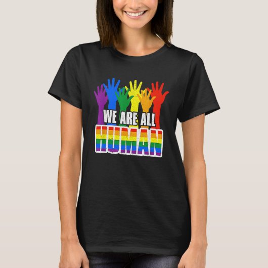 Human Pride Month Rainbow LGBT Flag Lesbian Trans  Tシャツ (正面)