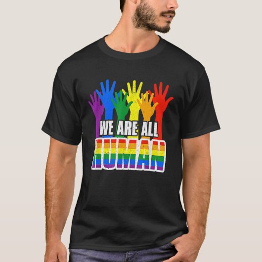 Human Pride Month Rainbow LGBT Flag Lesbian Trans  Tシャツ (正面)