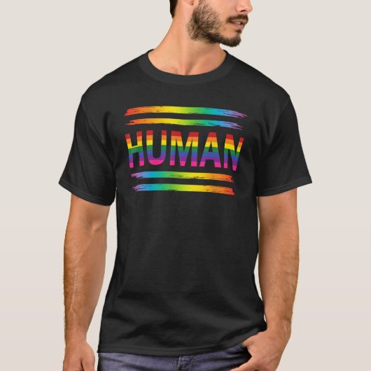 HUMAN Rainbow LGBT Flag Gay Pride Month Lesbian 3 Tシャツ (正面)
