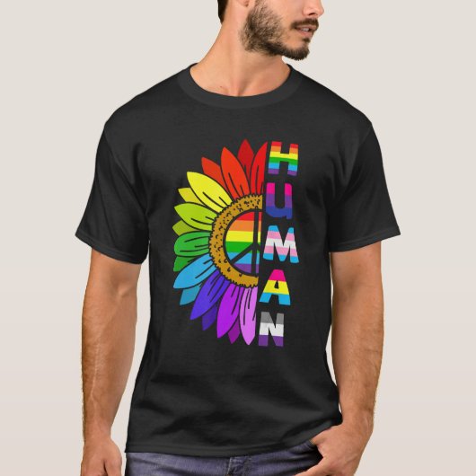 HUMAN Rainbow LGBT Flag Gay Pride Month Lesbian 8 Tシャツ (正面)