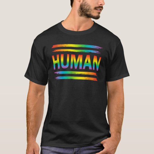 HUMAN Rainbow LGBT Flag Gay Pride Month Lesbian Tシャツ (正面)