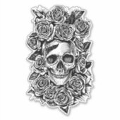 Human Skull Roses Goth Biker Art Illustration   シール (正面)