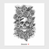 Human Skull Roses Goth Biker Art Illustration   シール (シート)