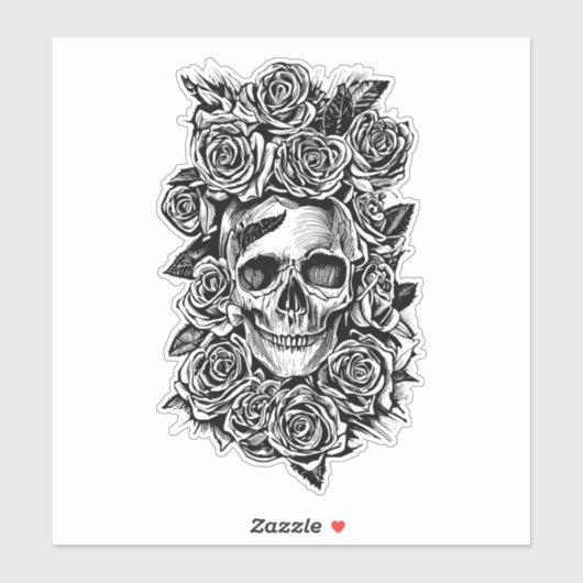 Human Skull Roses Goth Biker Art Illustration   シール (シート)