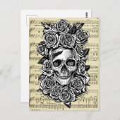 Human Skull Roses Goth Biker Art Illustration ポストカード (正面/裏面)