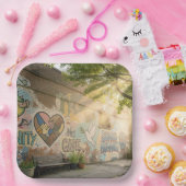 Humanity Symbolic Graffiti On Brick Wall Mural ペーパープレート (パーティー)