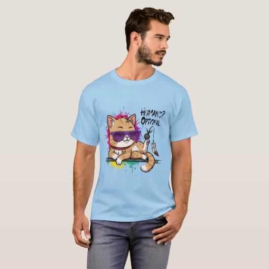 Humans? Optional – Cool Cat in Sunglasses  Tシャツ (正面フル)
