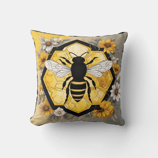 Humble Honey Bee on Honeycomb Design クッション (正面)