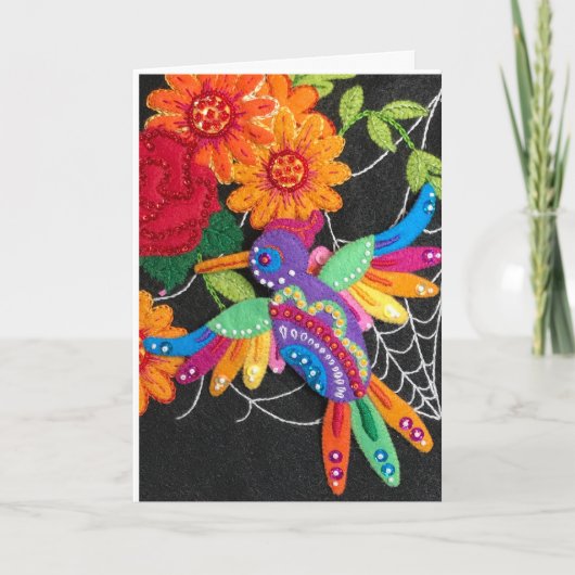 Hummiingbird Felt Sequin Beads Stitched Pretty カード (正面)