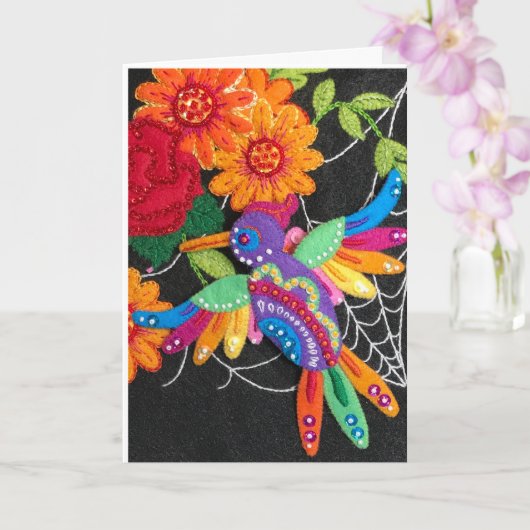 Hummiingbird Felt Sequin Beads Stitched Pretty  カード (蘭)