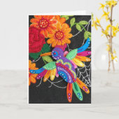 Hummiingbird Felt Sequin Beads Stitched Pretty カード (黄色い花)