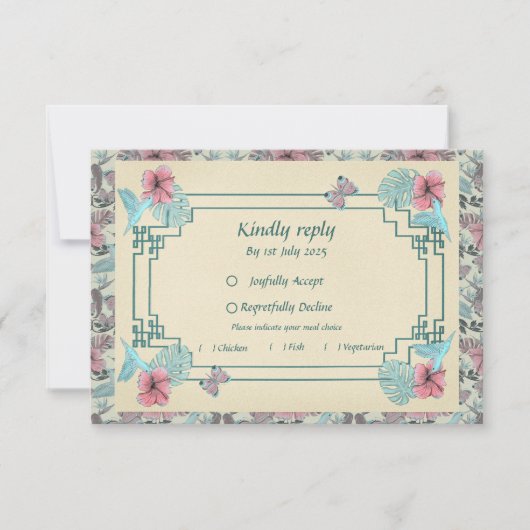 Humming bird and Hibiscus - Wedding RSVP card (正面)