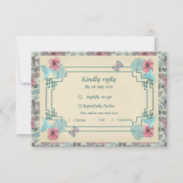 Humming bird and Hibiscus - Wedding RSVP card