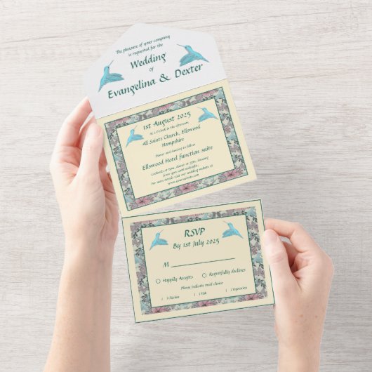 Humming bird & Hibiscus オールインワン招待状 (貼ってはがせる)