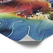 HummingBirdと花のシルク絵画アート ポスター (角)