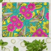 HUMMINGBIRDと花 キッチンタオル (折り畳み)