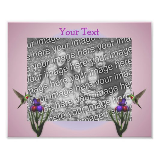 HummingbirdとIrisの花が独自の作成 フォトプリント (正面)