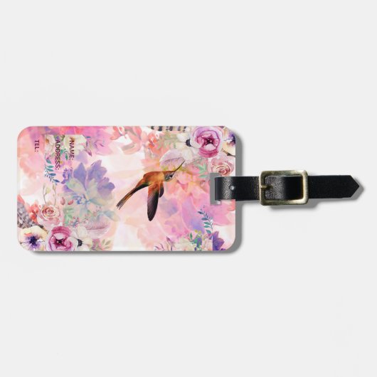 Hummingbirdパーソナライズされた水彩荷物タグ ラゲッジタグ (正面横)
