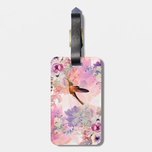 Hummingbirdパーソナライズされた水彩荷物タグ ラゲッジタグ (裏面縦)