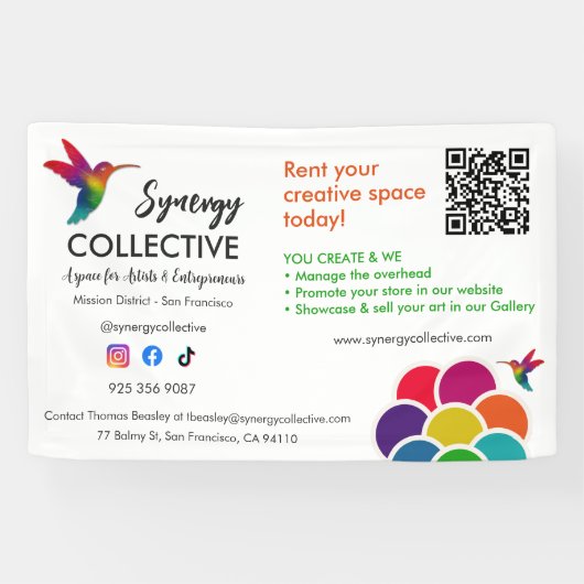 HummingbirdビジネスロゴQRコードレンタル宇宙 横断幕 (横)