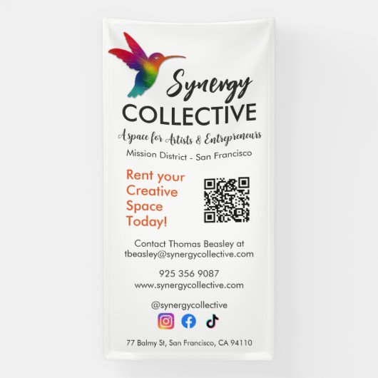 HummingbirdビジモダンネスロゴQRコード 横断幕 (縦)