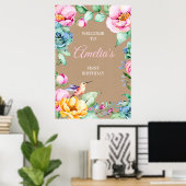 Hummingbirdピンクガールズ1stバースデーウェルカムサイン ポスター (ホームオフィス)