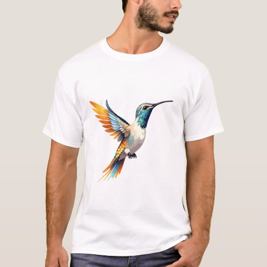 Hummingbirdベクターアートと色鮮やか付き Tシャツ (正面)