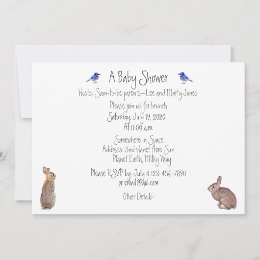 Hummingbirdベビーシャワー招待状男女兼用: 招待状 (裏面)