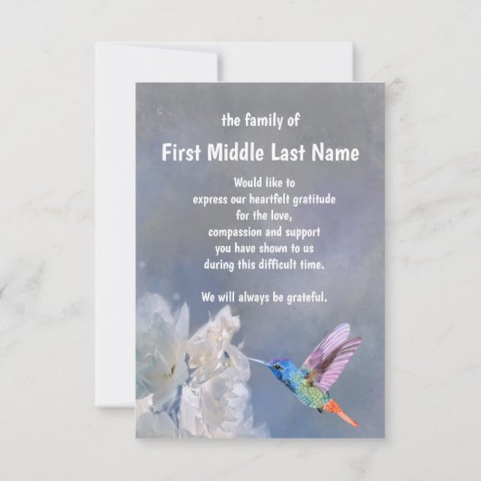 Hummingbird白感謝していい花がありがとう サンキューカード (裏面)