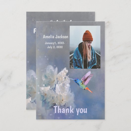 Hummingbird白感謝していい花がありがとう サンキューカード (正面/裏面)