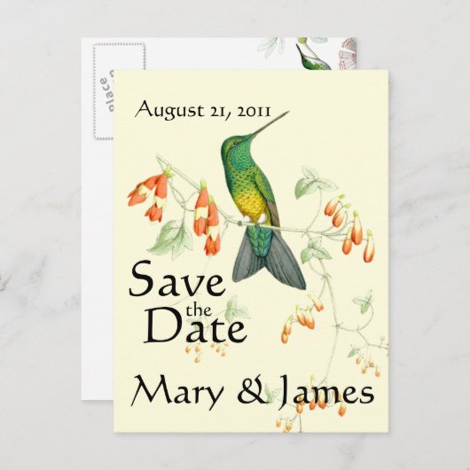 Hummingbird鳥の花のフローラ保存日 案内ポストカード (正面/裏面)