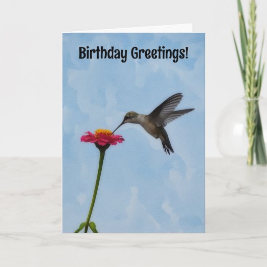 Hummingbird and Flower Art Cute Birthday Card カード (正面)