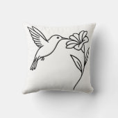 Hummingbird and Flower – Minimalist Black Line Art クッション (裏面)