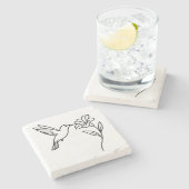 Hummingbird and Flower – Minimalist Black Line Art ストーンコースター (横)