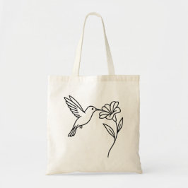 Hummingbird and Flower – Minimalist Black Line Art トートバッグ