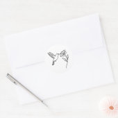 Hummingbird and Flower – Minimalist Black Line Art ラウンドシール (封筒)