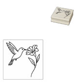 Hummingbird and Flower – Minimalist Black Line Art ラバースタンプ (押印)