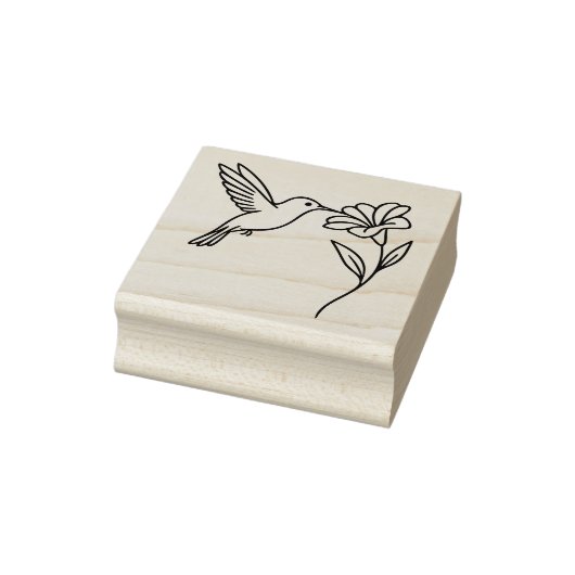 Hummingbird and Flower – Minimalist Black Line Art ラバースタンプ (スタンプ)