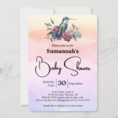 Hummingbird and Flowers On Watercolor Baby Shower 招待状 (正面)