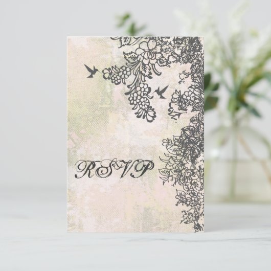 Hummingbird and Flowers Wedding RSVPカード (スタンド正面)