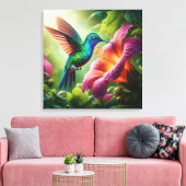 Hummingbird and hibiscus キャンバスプリント (インサイチュ (リビング))