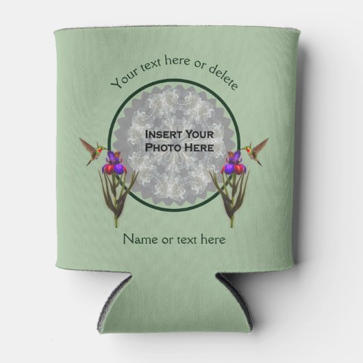 Hummingbird And Iris Personalized Photo  缶クーラー (正面)