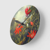 Hummingbird and Passionflowers painting ラウンド壁時計 (傾斜)