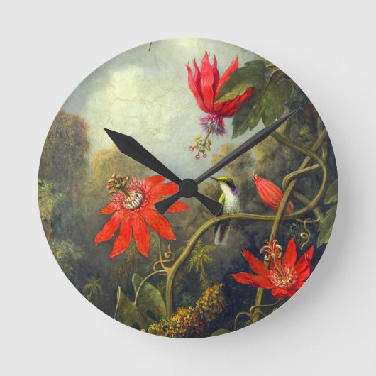 Hummingbird and Passionflowers painting ラウンド壁時計 (正面)