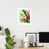 Hummingbird and PInk Flowers Stylized Art Poster ポスター (ホームオフィス)