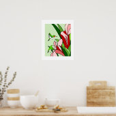 Hummingbird and PInk Flowers Stylized Art Poster ポスター (キッチン)
