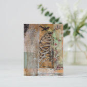 Hummingbird and ribcage mixed media collage ポストカード (スタンド正面)