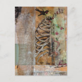 Hummingbird and ribcage mixed media collage ポストカード (正面)