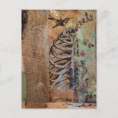 Hummingbird and ribcage secret mixed media collage ポストカード (正面)