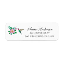 Hummingbird and Wild Rose Return Address Label